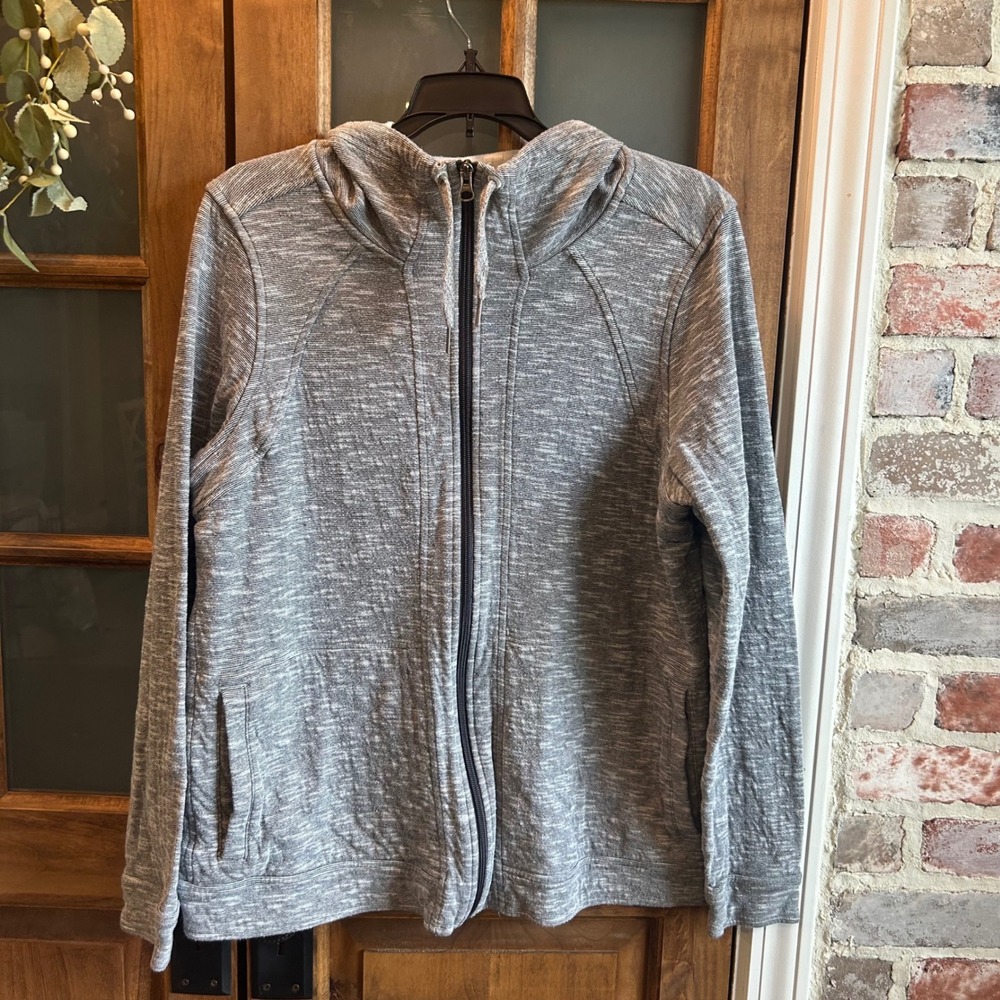 REI Full Zip Hoodie Womens XL‎ Gray Space Dye Marled Cotton Blend Active Jacket